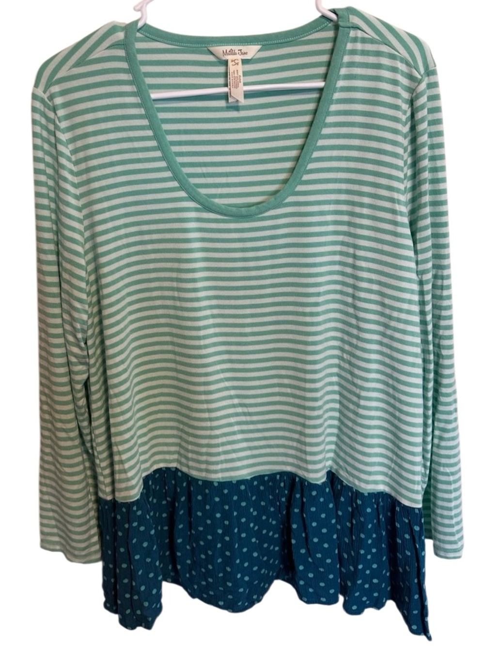 Matilda Jane Talk Tomorrow Large Mint Stripe Teal Polka Dot Ruffle Hem Tunic Top - Picture 8 of 9